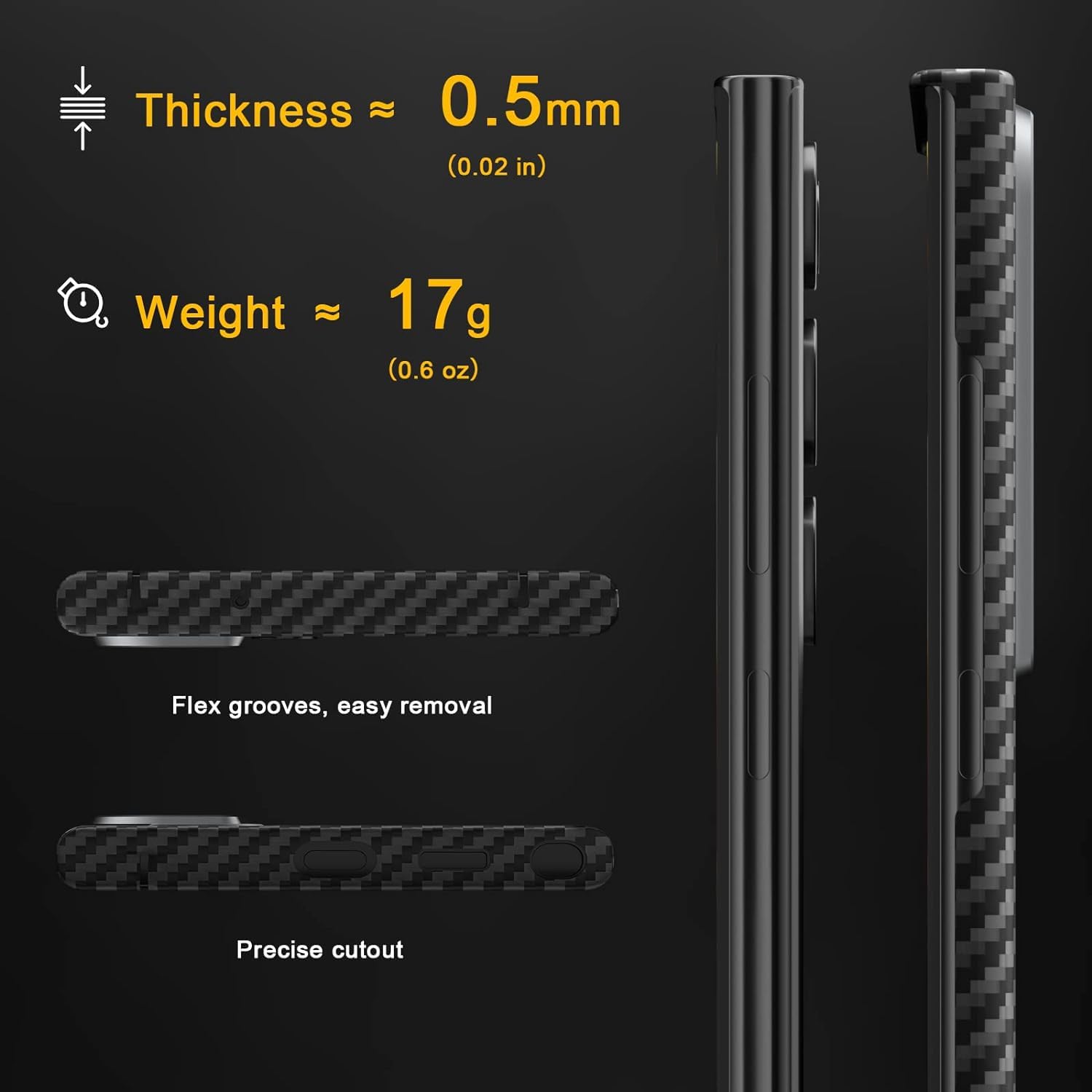 iPhone 16 Pro Max Carbon Fiber Case, SLIVA Real Carbon Aramid Fiber Case 0.5 mm Thin - Black